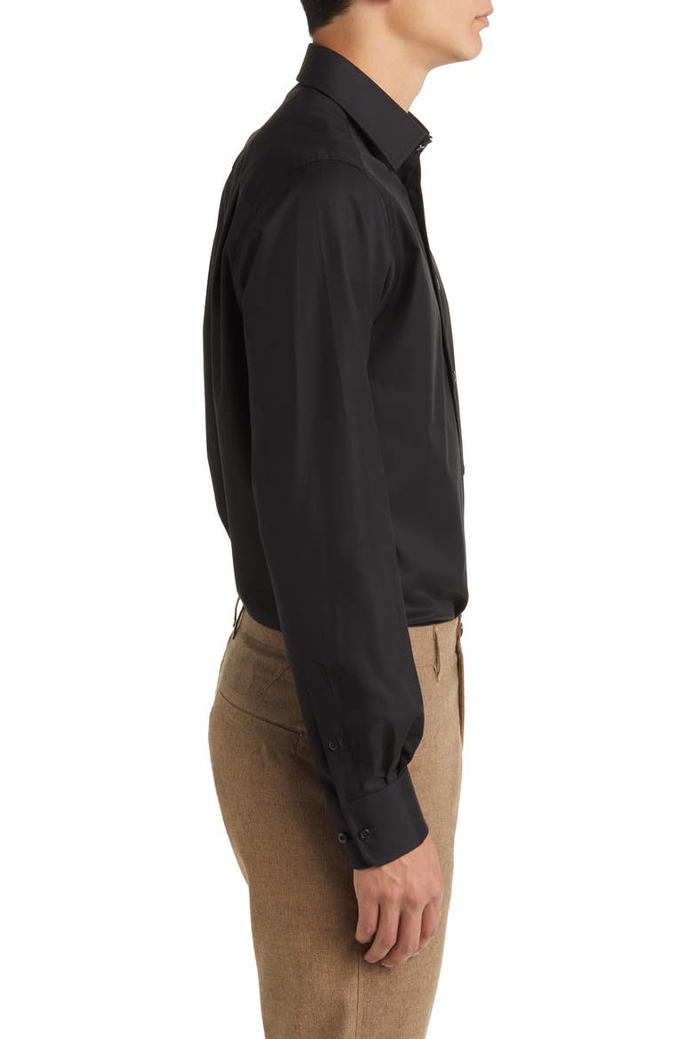 Trim Fit Cotton Dress Shirt, Alternate, color, BLACK
