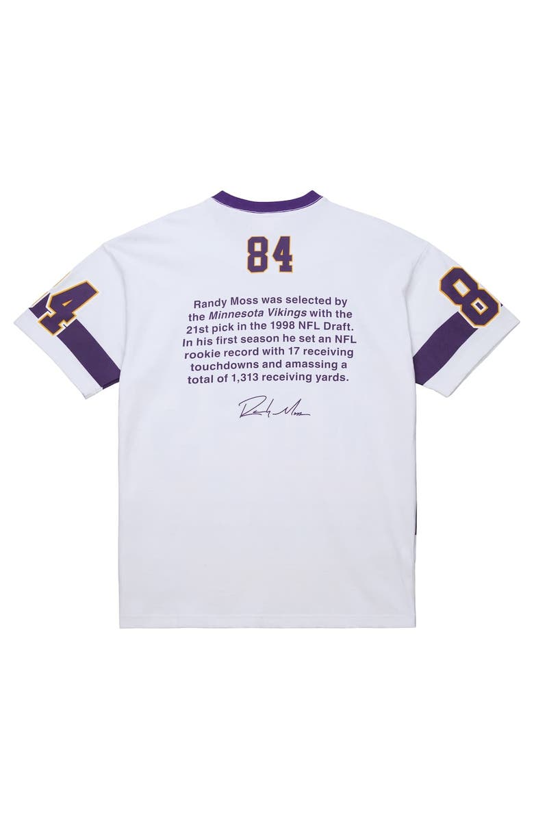Mitchell & Ness Men's Mitchell & Ness Randy Moss White Minnesota Vikings Name & Number Team Origins Vintage Logo T-Shirt, Alternate, color, White