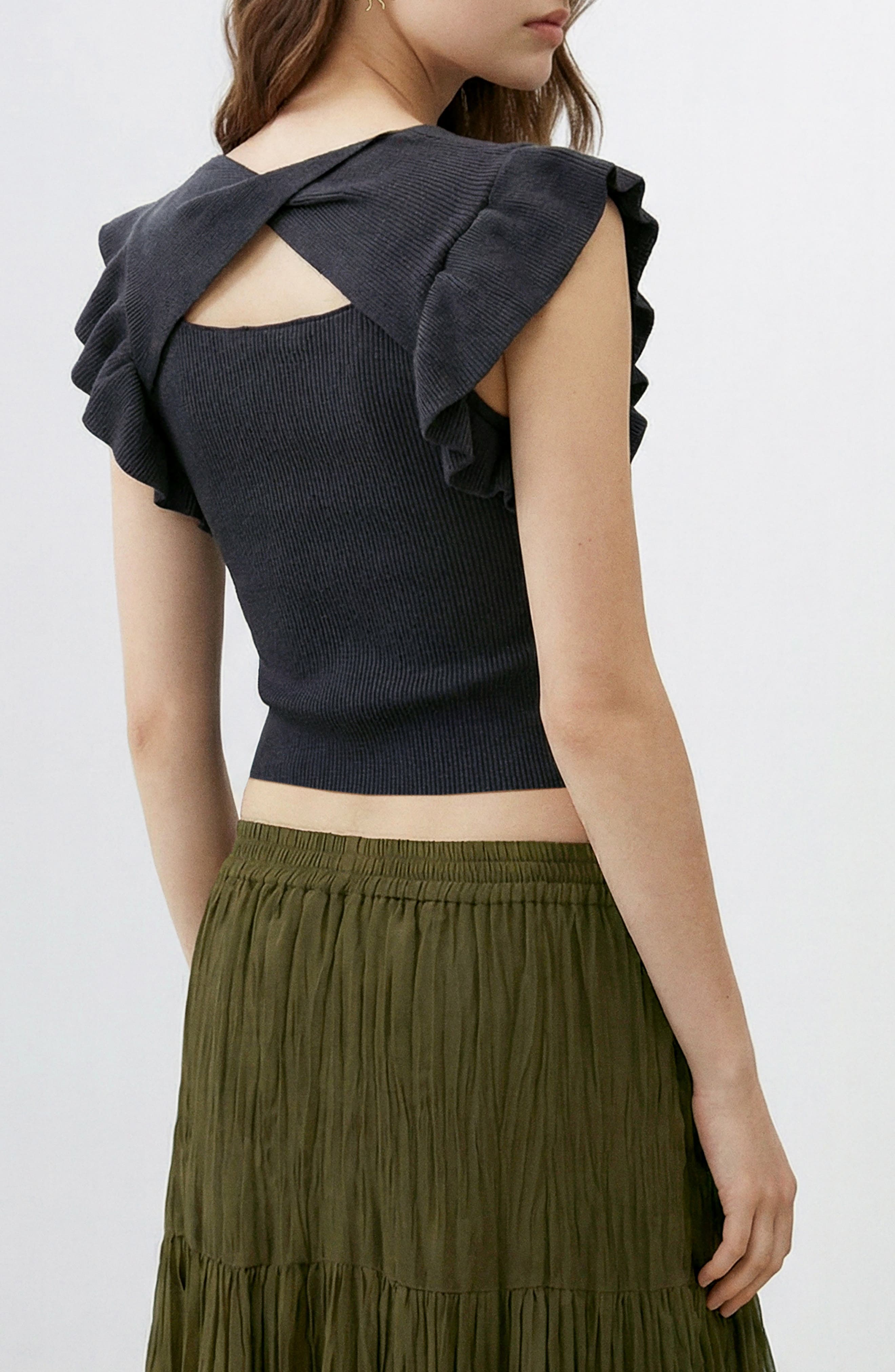 Ruffle Sleeve Rib Crop Top - image 2