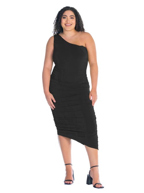24seven Comfort Apparel One Shoulder Ruched Bodycon Dress In Black