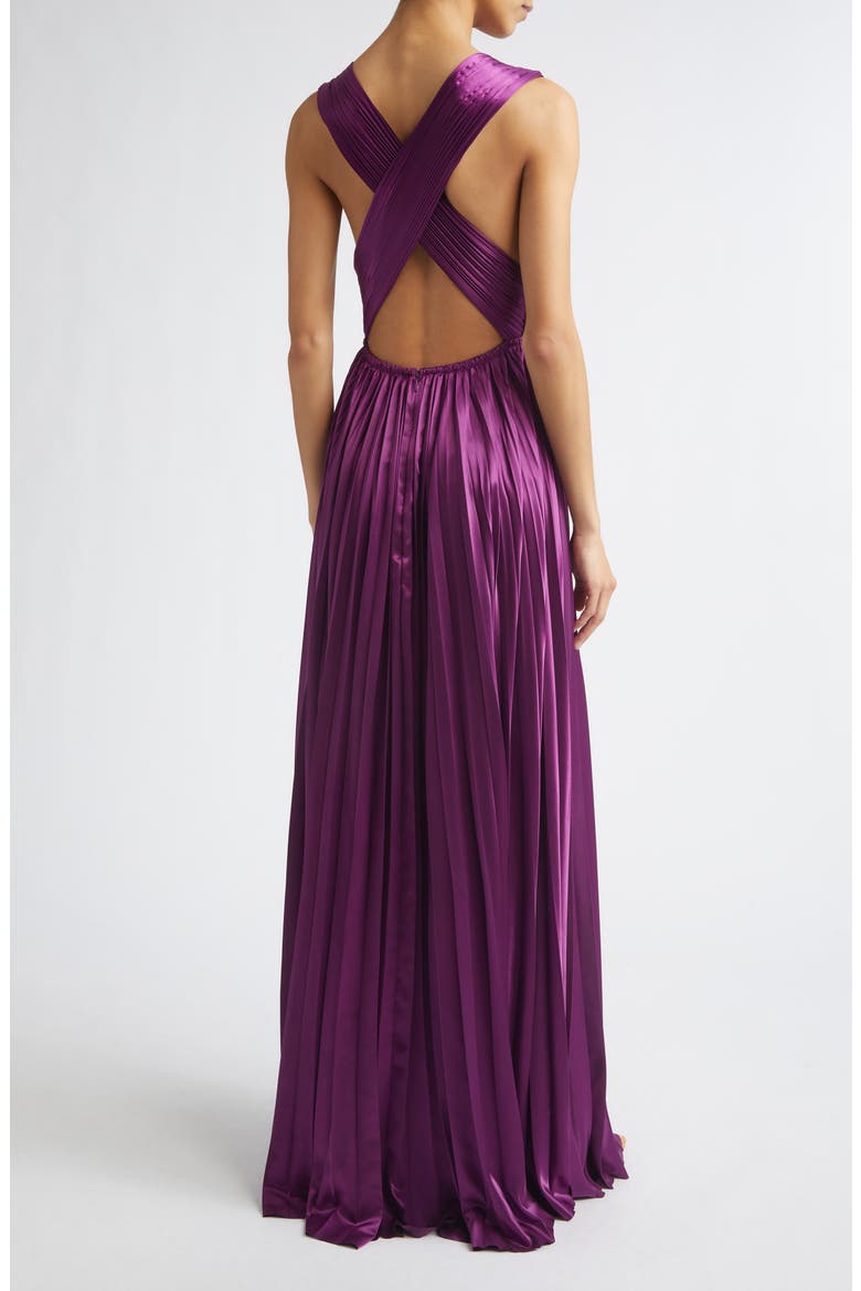 Lena Pleat Satin Gown, Alternate, color, AMARANTH