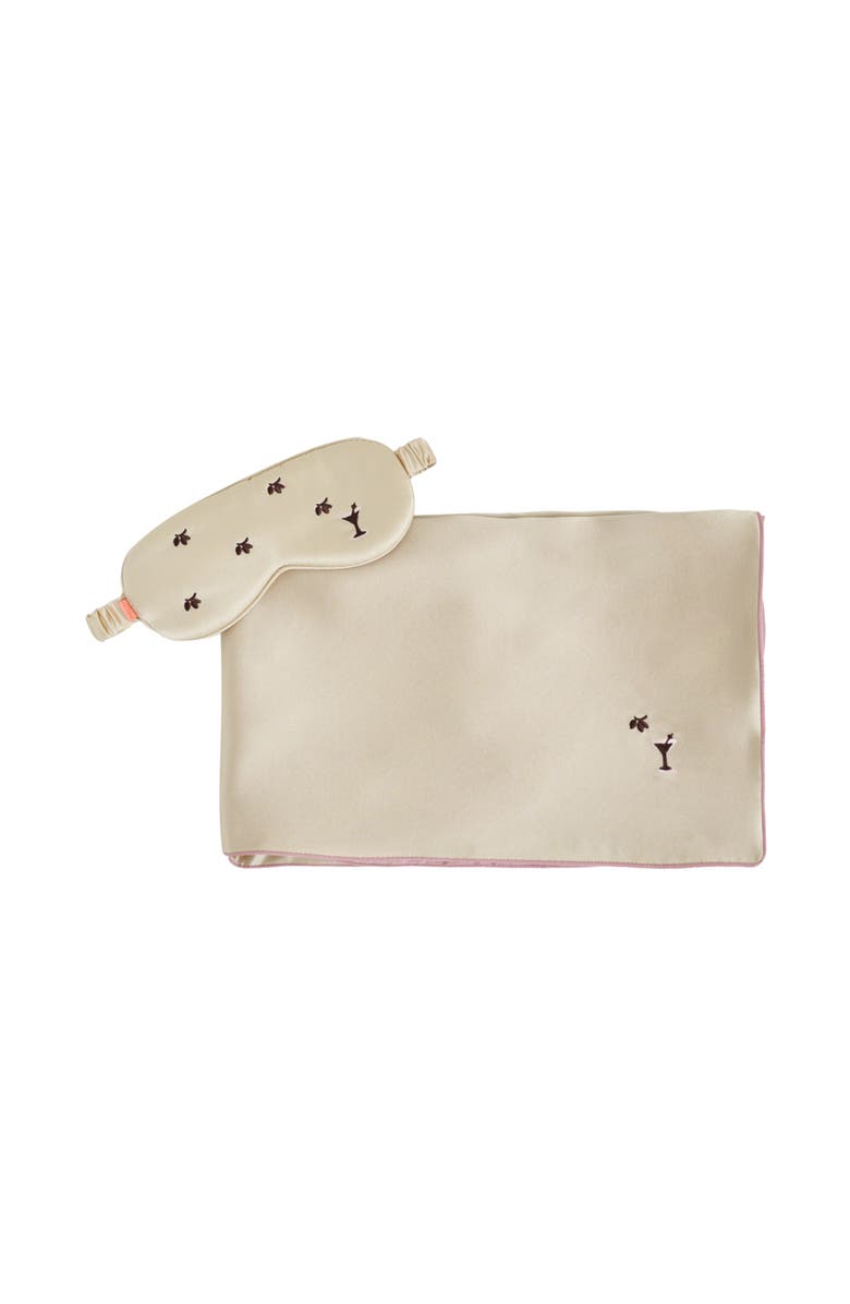 Lost Pattern Frida 2 Piece Silk Gift Set Silk Pillowcase & Silk Sleep Eye Mask, Alternate, color, Champagne