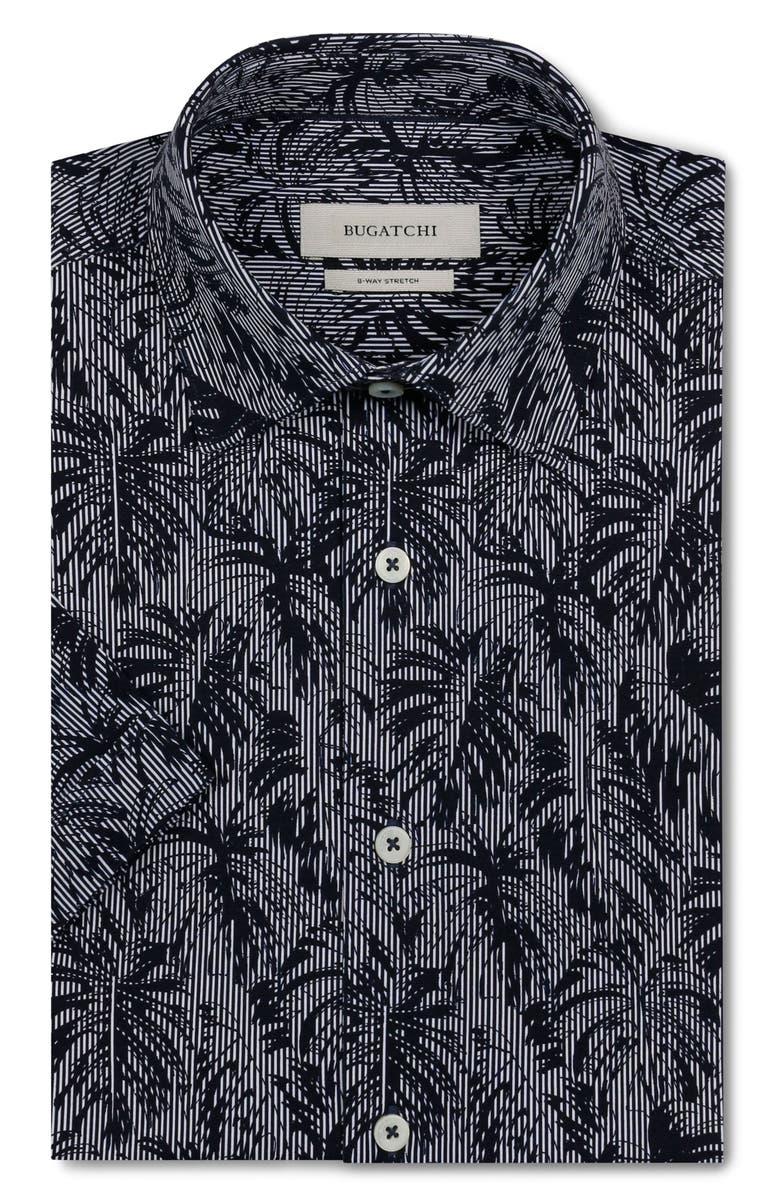 Bugatchi Miles OoohCotton<sup>®</sup> Palm Leaf Print Short Sleeve Button-Up Shirt, Alternate, color, Navy