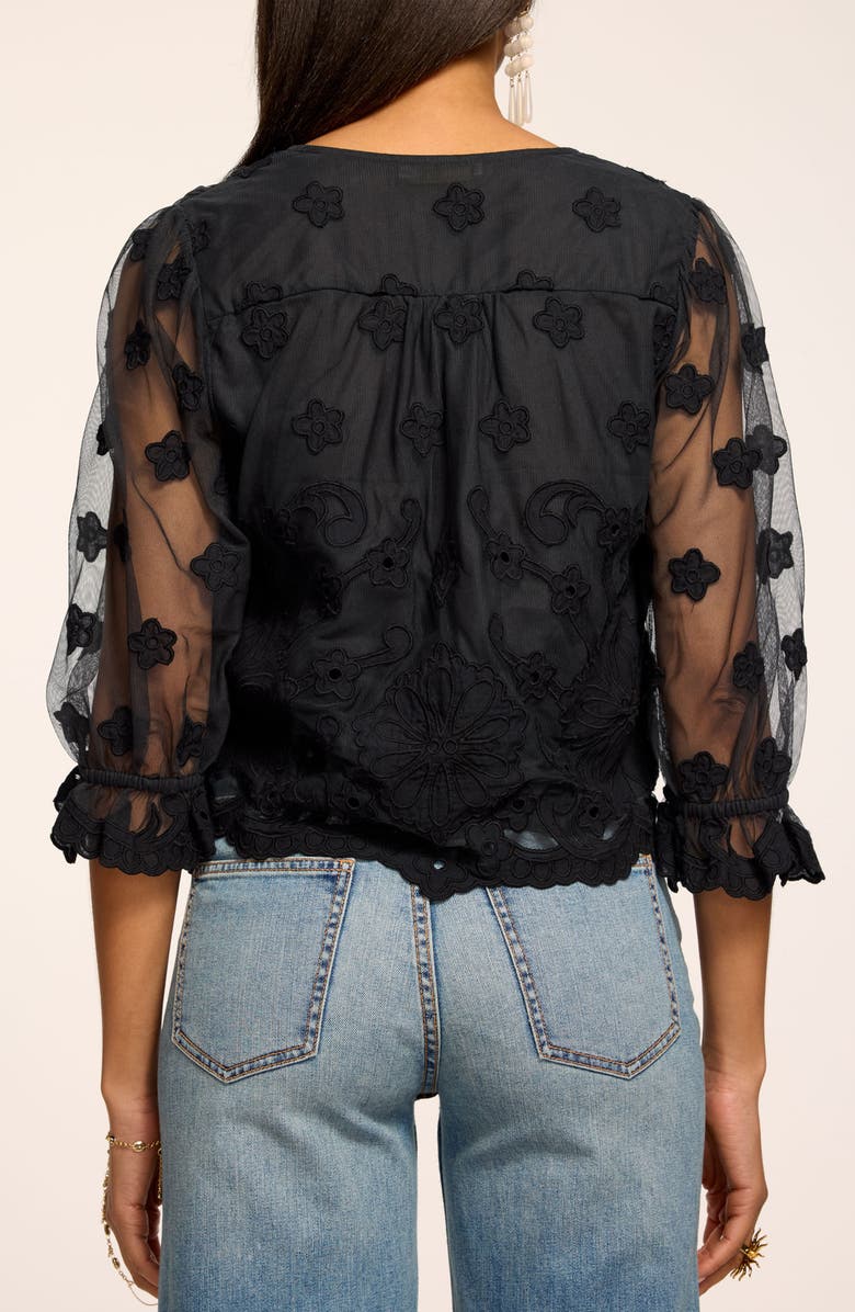 Ramy Brook Esmeralda Floral Embroider V-Neck Shirt, Alternate, color, Black Embroidery