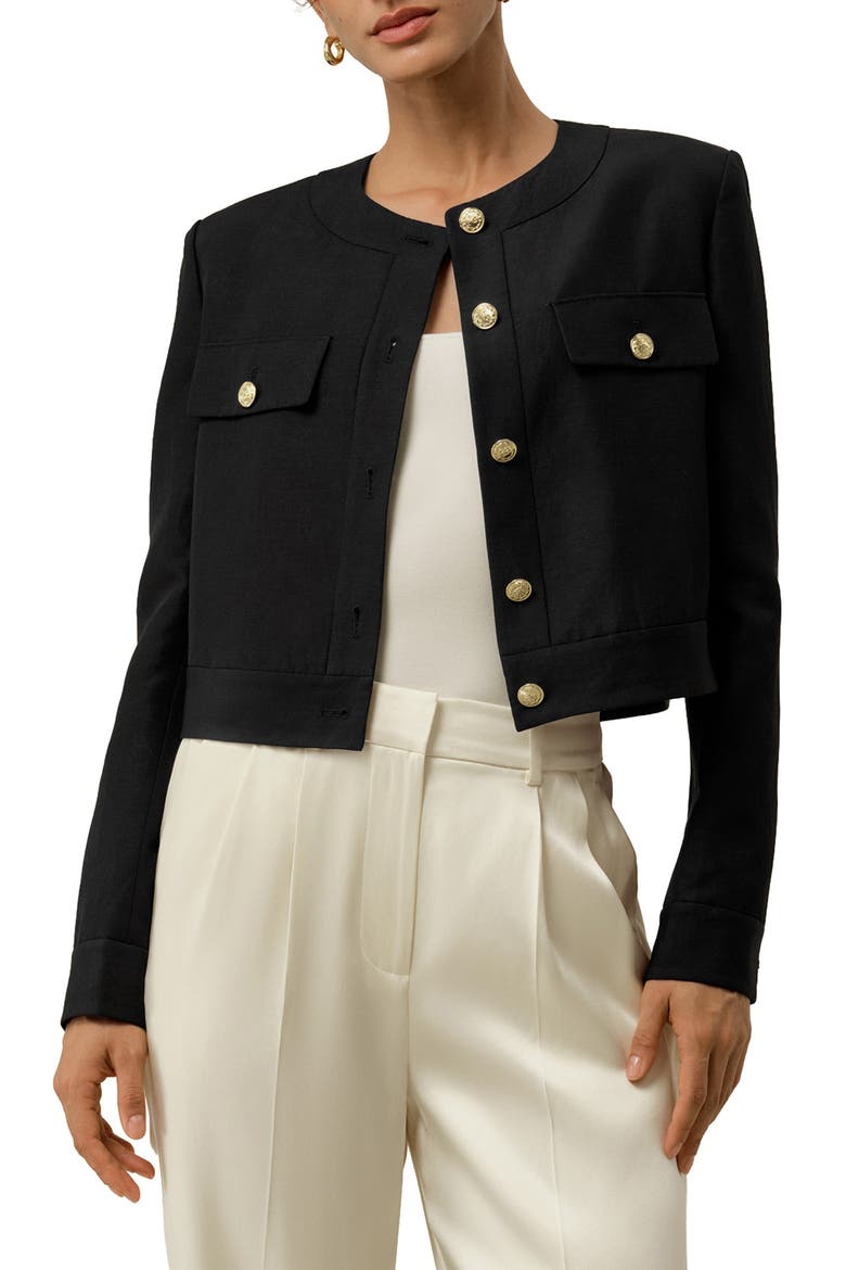 Women's Mara Jacket in Silk Linen, Main, color, Black
