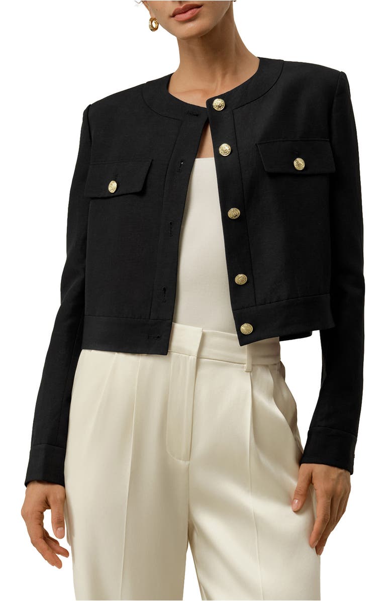 Lilysilk Mara Jacket in Silk Linen, Main, color, Black