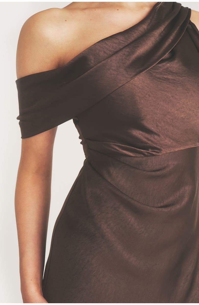 Six Stories One Shoulder Drape Bridesmaid Dress, Alternate, color, Chocolate