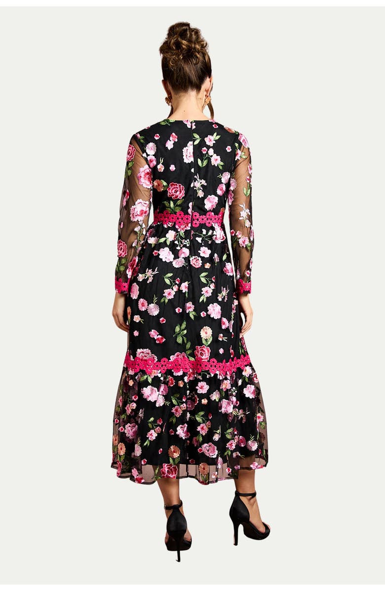 Coast Embroidered Floral Midi Dress, Alternate, color, Black