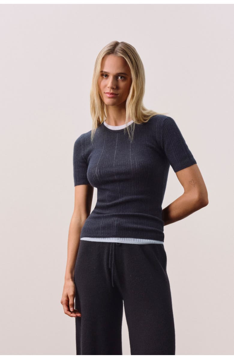 NAKED CASHMERE ETTA TRELLIS CASHMERE TEE, Main, color, Black