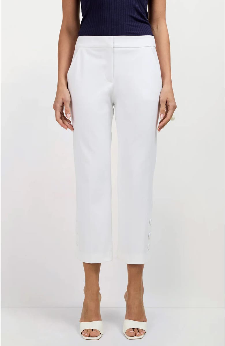 Trina Turk Ore Button-Hem Cropped Pant, Alternate, color, White