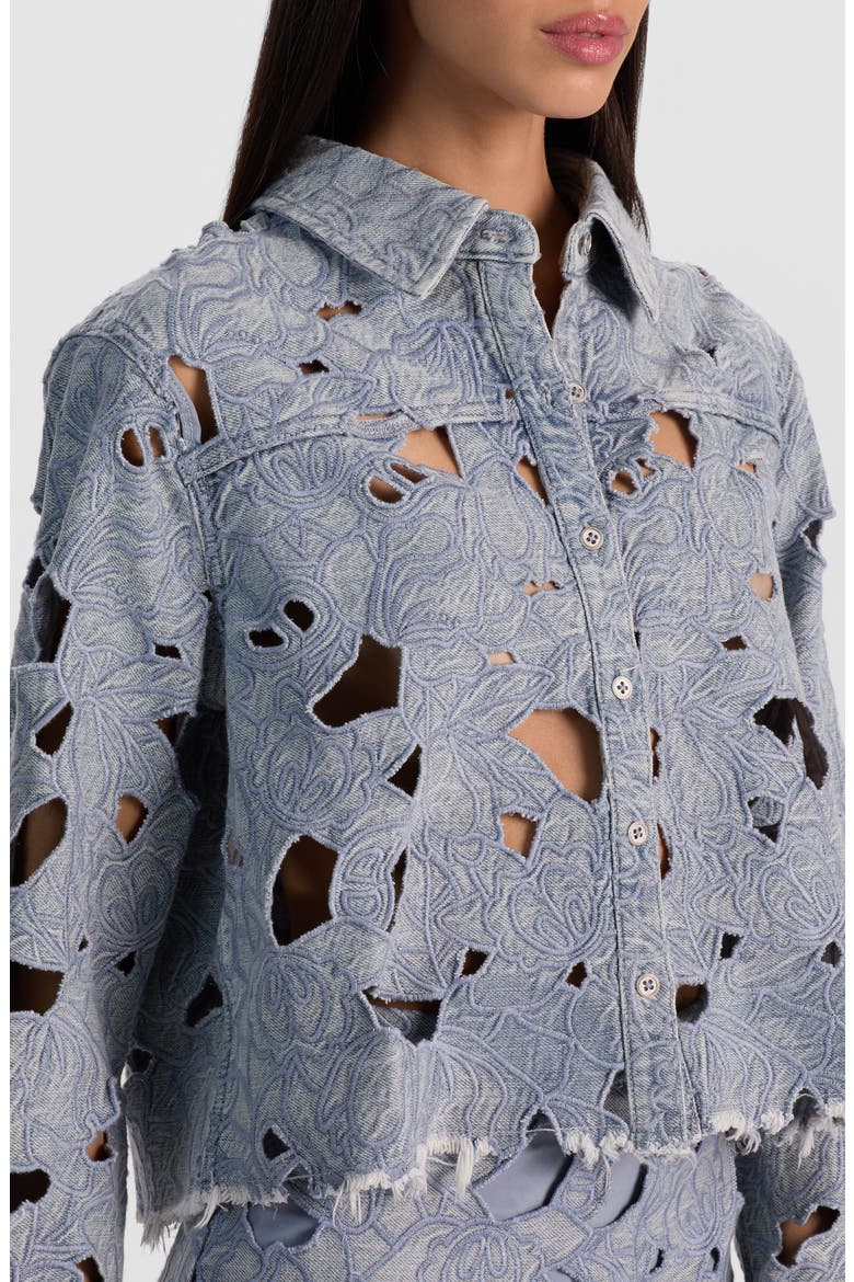 Embroidered Cutout Floral Denim Crop Shirt Jacket, Alternate, color, ROCKSTAR BLUE