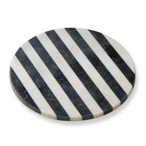 Striped Round Marble Board Black Multi Marble Everyday