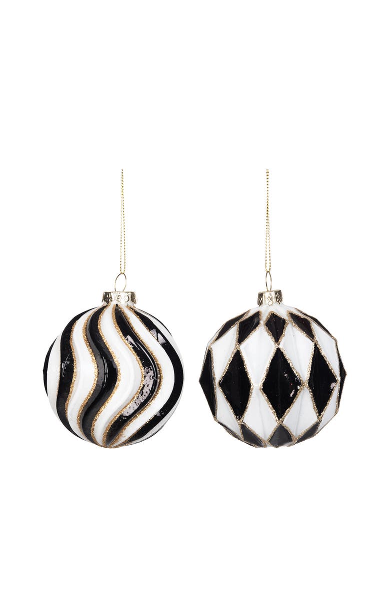 carol & frank Black & White Pattern Ornaments Set of 2, Main, color, Black