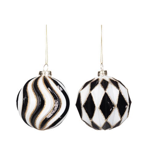 Black & White Pattern Ornaments Set of 2
