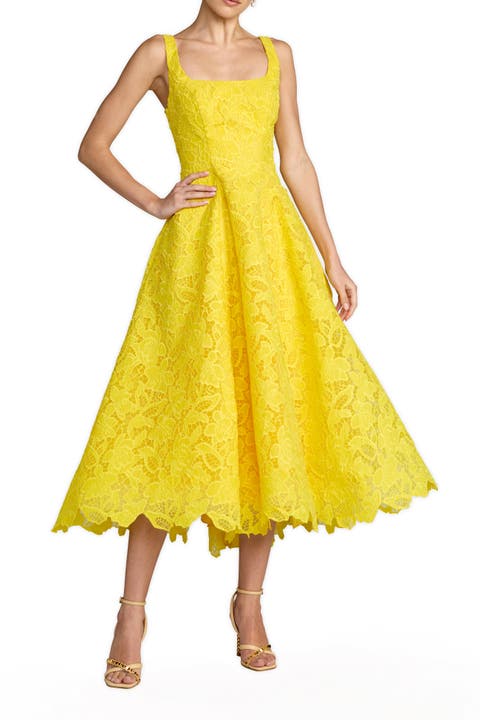 Sleeveless Lace Scoop Neck Midi Dress with Pockets