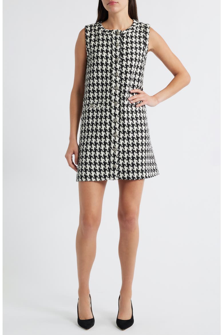 Houndstooth Check Shift Minidress, Main, color, BLACK/ WHITE