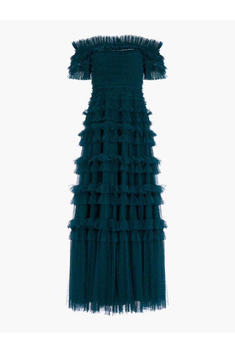 Lisette Ruffle Off Shoulder Gown, Alternate, color, Emerald