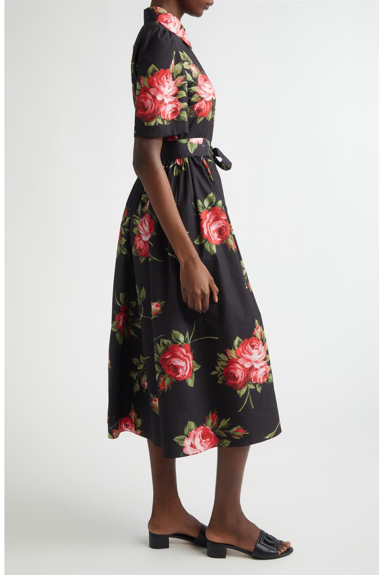 Rose Print Cotton Poplin Shirtdress, Alternate, color, BOUQUET ROSE F.NERO