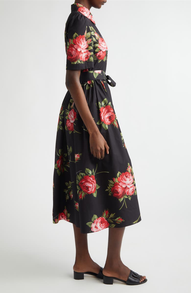 Dolce&Gabbana Rose Print Cotton Poplin Shirtdress, Alternate, color, Bouquet Rose F.nero