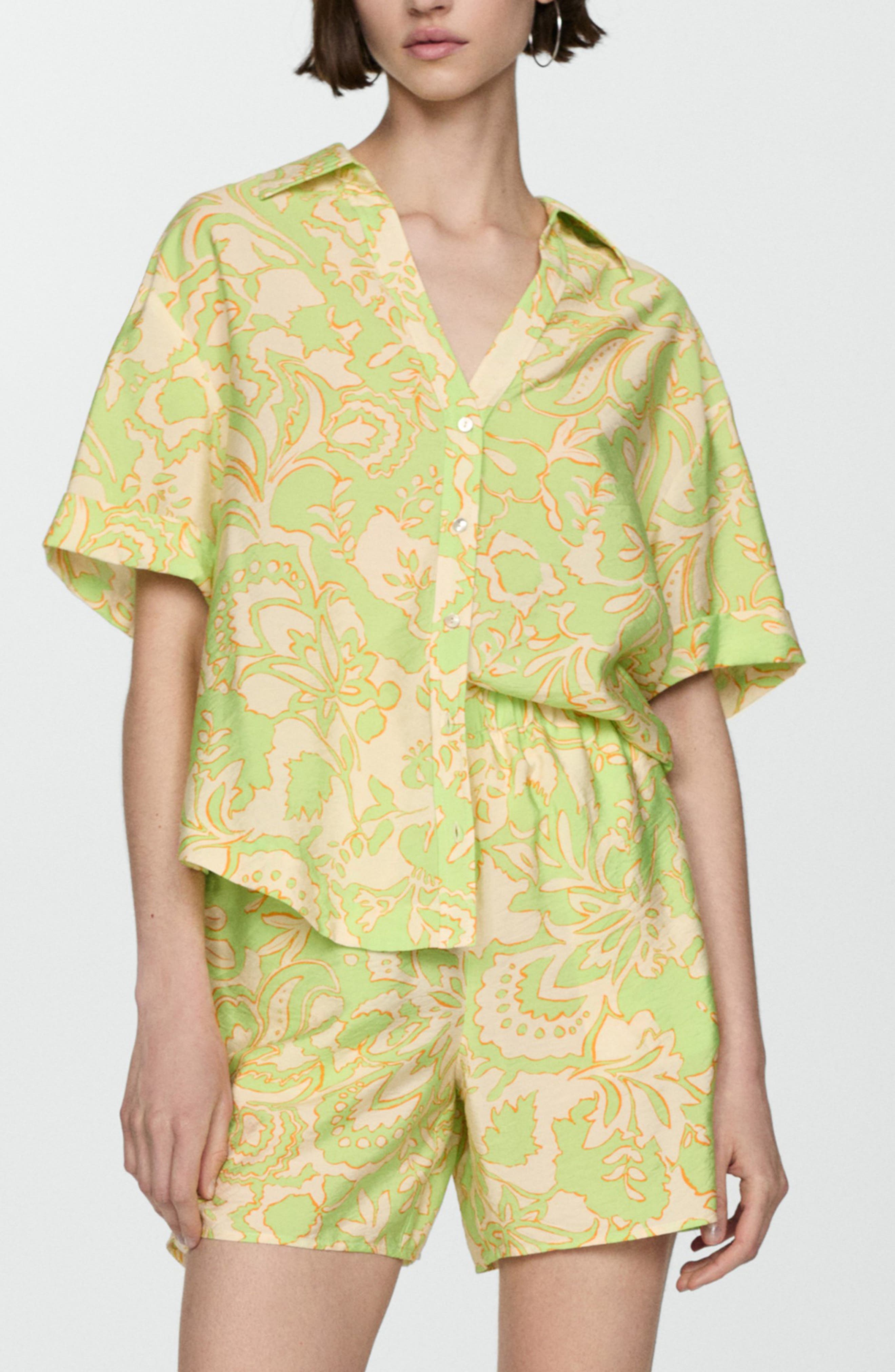 MANGO Floral Short Sleeve Button-Up Shirt