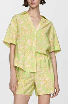 MANGO Floral Short Sleeve Button-Up Shirt