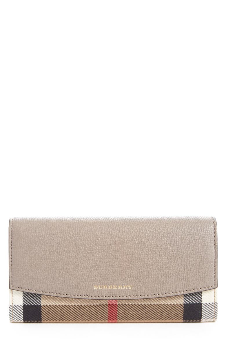 'Porter House' Check & Leather Derby Wallet, Main, color, THISTLE GREY