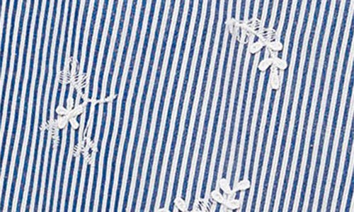 Flying Tomato Embroidered Stripe Midi Dress In Ivory Blue