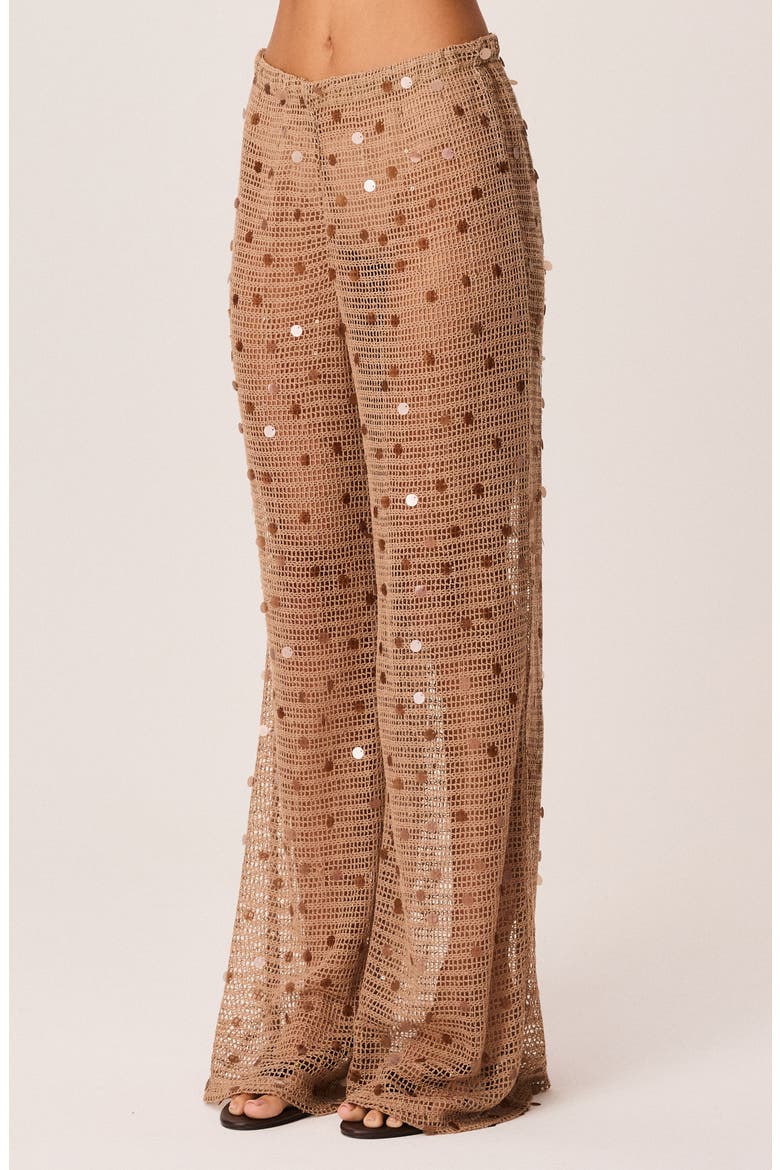 Kelyse Sequin Wide Leg Open Knit Pants, Alternate, color, MOCHA