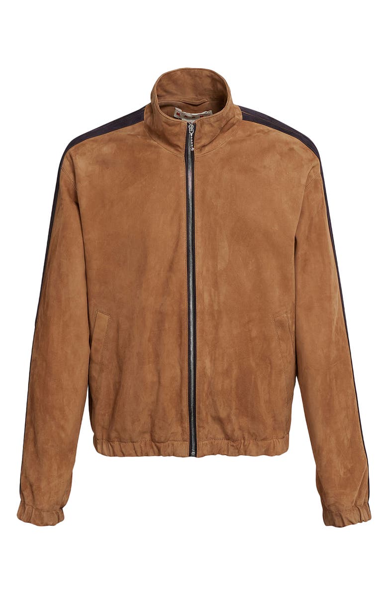 Marni Track Stripe Suede Bomber Jacket, Alternate, color,