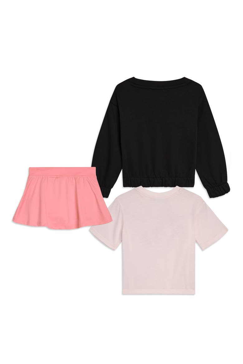 Kids' Crewneck Sweatshirt, Graphic T-Shirt & Skort Set, Alternate, color, BLACK