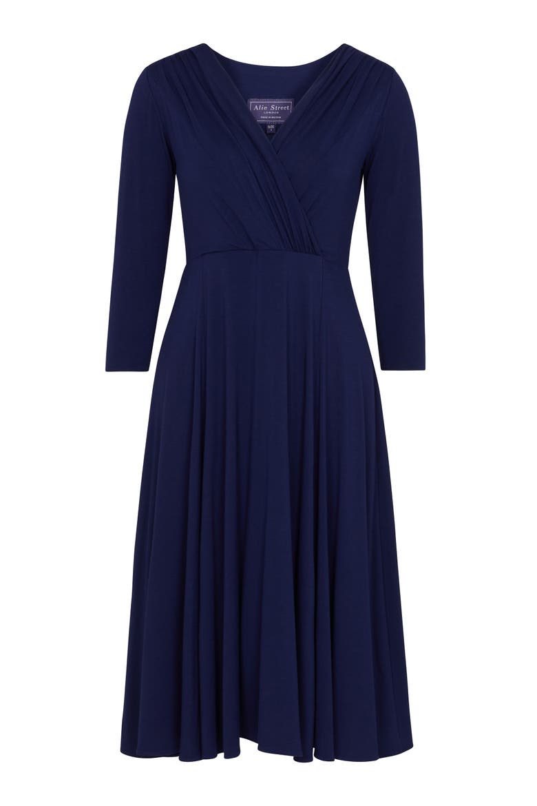 Annie V-Neck 3/4 Sleeve Midi Dress, Alternate, color, Eclipse Blue