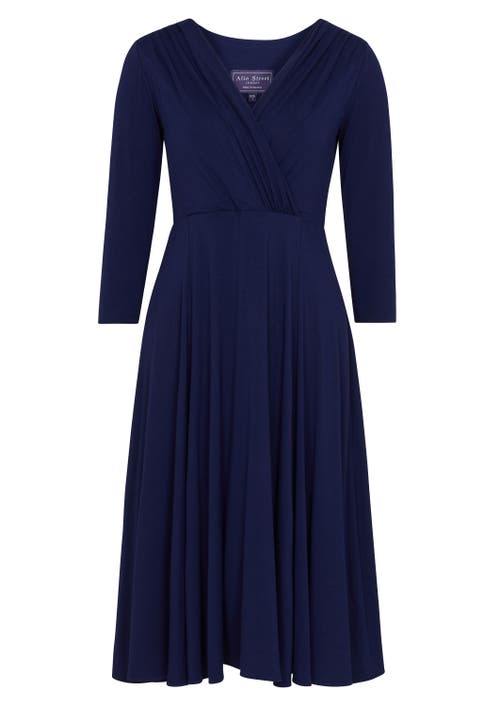 Alie Street London Annie V-neck 3/4 Sleeve Midi Dress In Blue