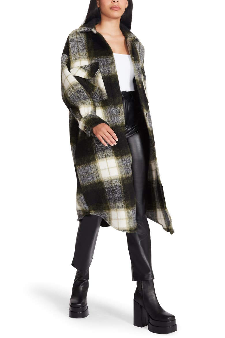 Chloe Plaid Longline Shacket, Alternate, color, OLIVE NIGHT