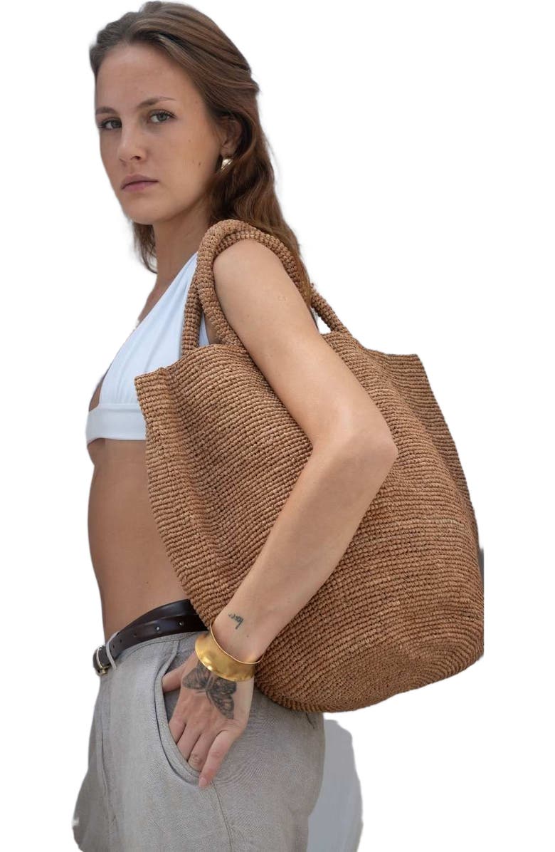 Zanatany Concepts Caramel Raffia Beach Tote Bag, Alternate, color, Caramel