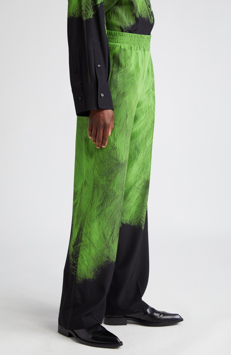 Victoria Beckham Digital Feather Print Silk Pants, Alternate, color,