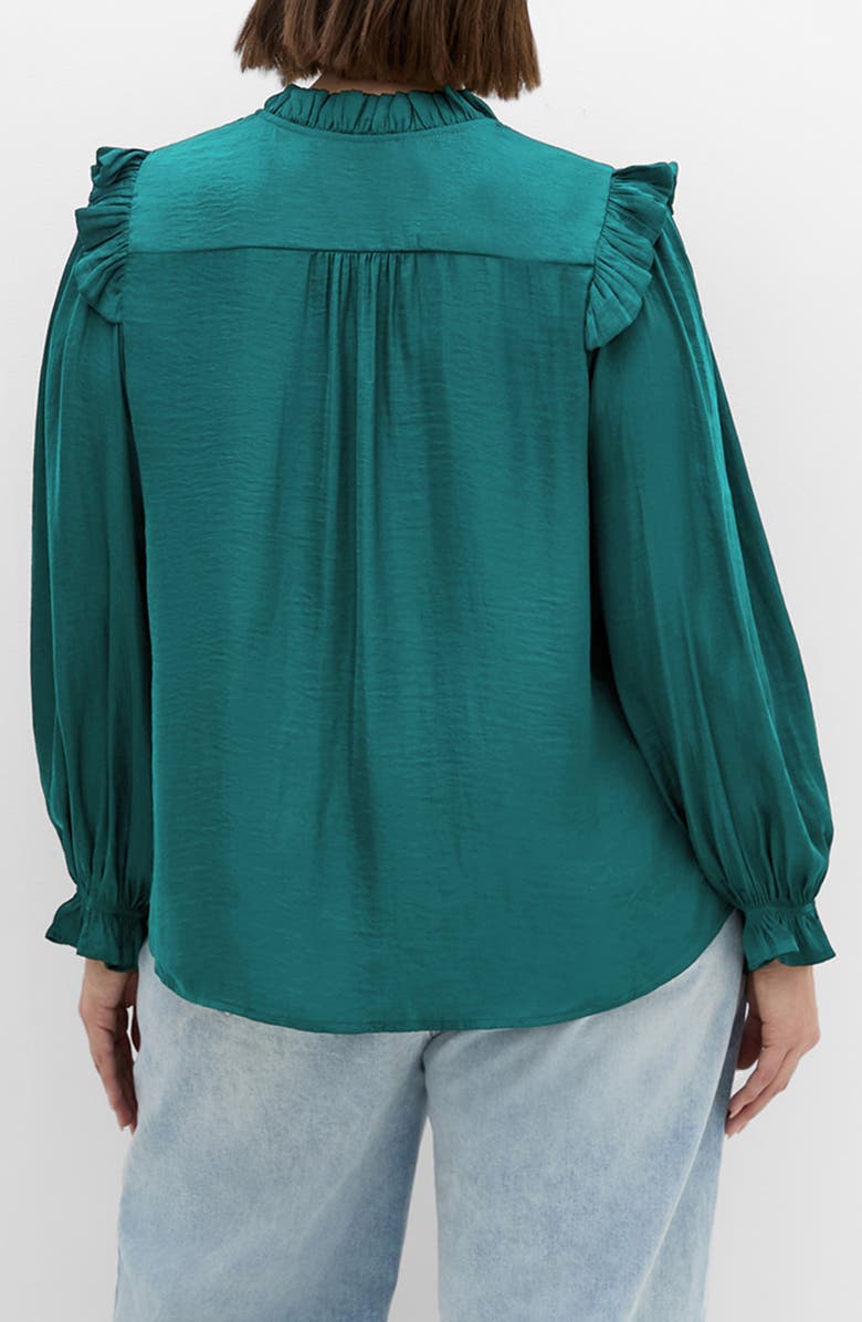 City Chic Jocelyn Ruffle Gathered Top, Alternate, color, Jade