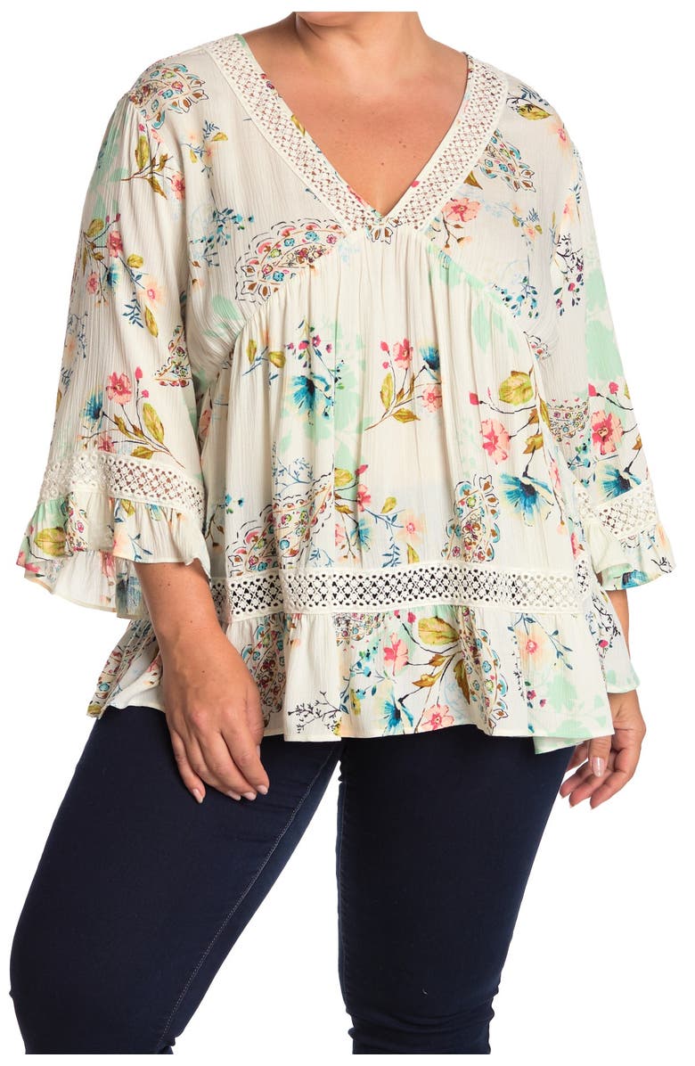 DR2 by Daniel Rainn Floral Bell Sleeve Boho Blouse, Main, color,