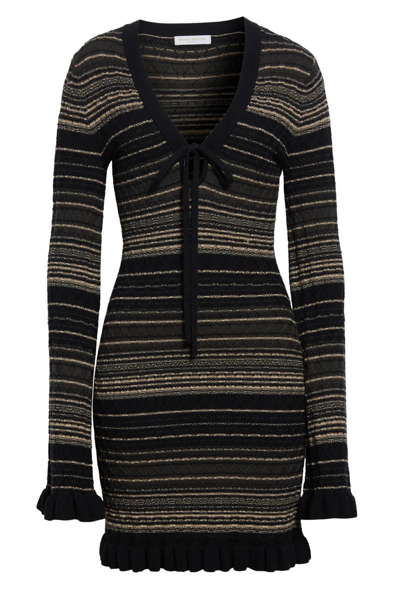 Mary Stripe Long Sleeve Wool Blend Sweater Dress, Alternate, color, DEEP OLIVE CABLE