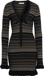 Ramy Brook Mary Stripe Long Sleeve Wool Blend Sweater Dress