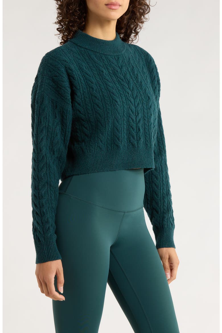 Cable Knit Crop Sweater, Alternate, color, PONDEROSA PINE