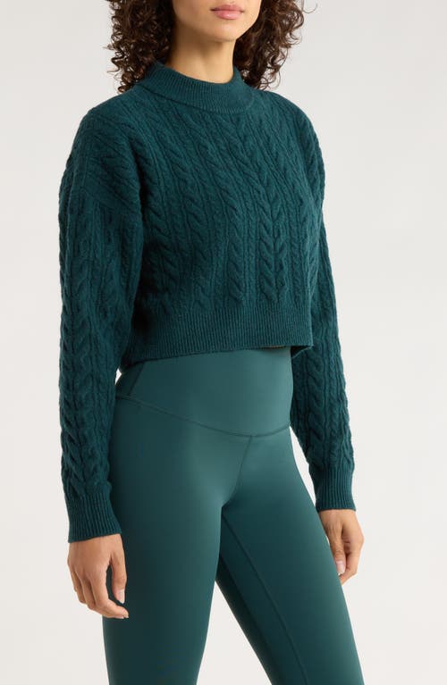 Mpg Cable Knit Crop Sweater In Green