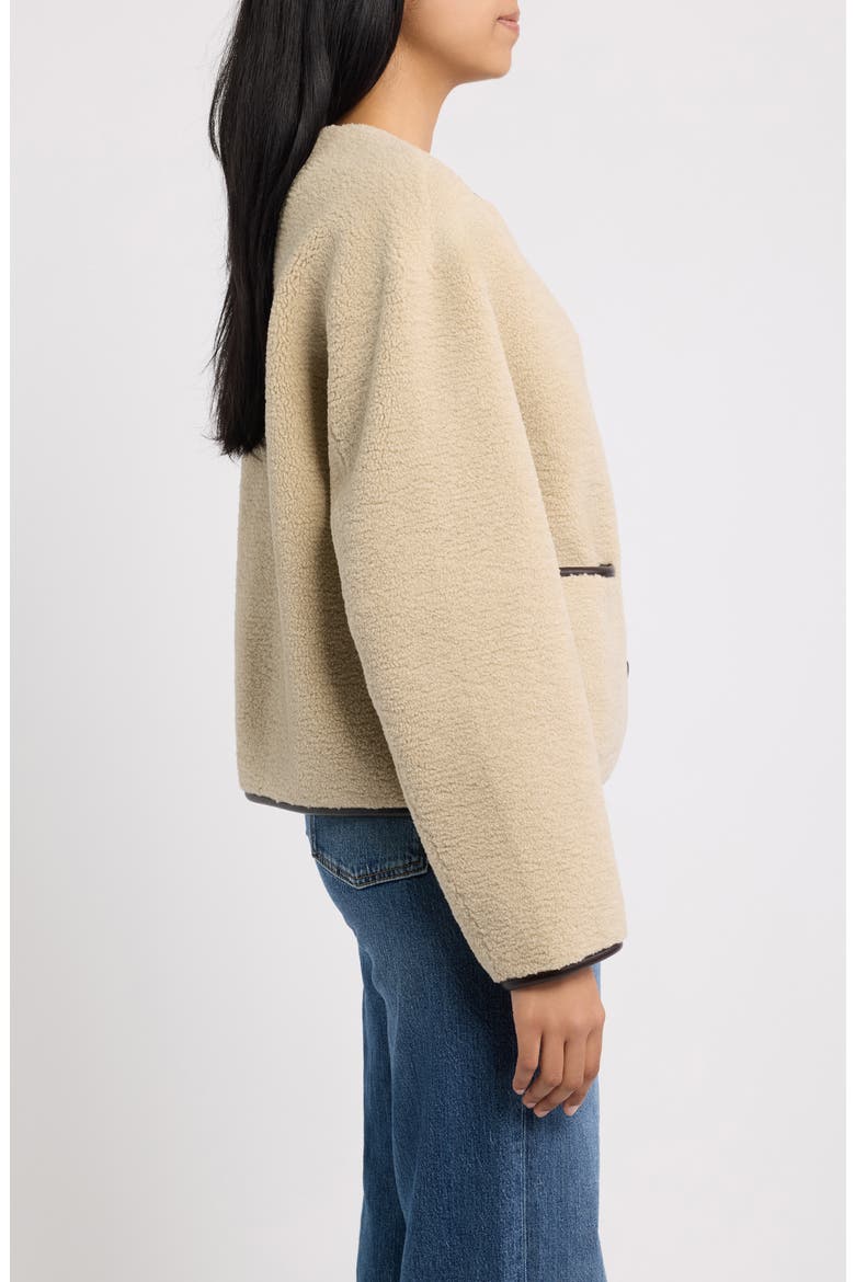 Faux Shearling Jacket with Faux Leather Trim, Alternate, color, BROWN