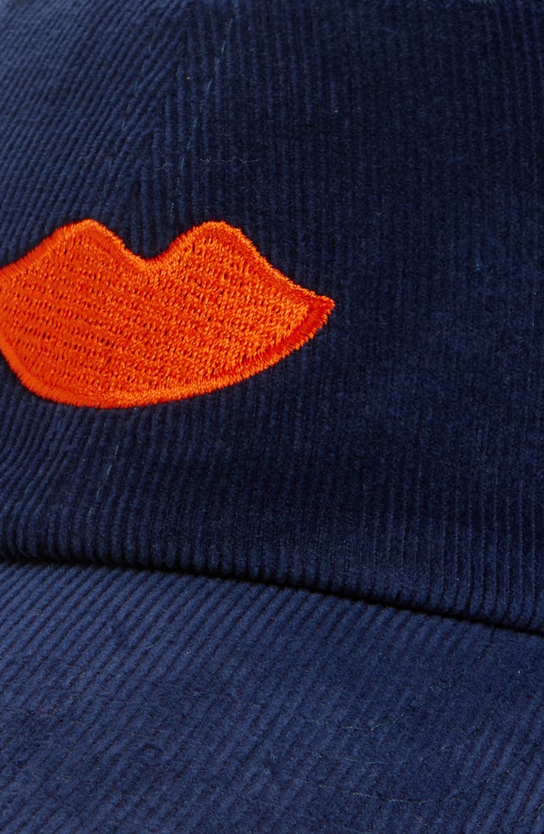 Clare V. Corduroy Baseball Hat, Alternate, color, Navy W/ Bright Poppy
