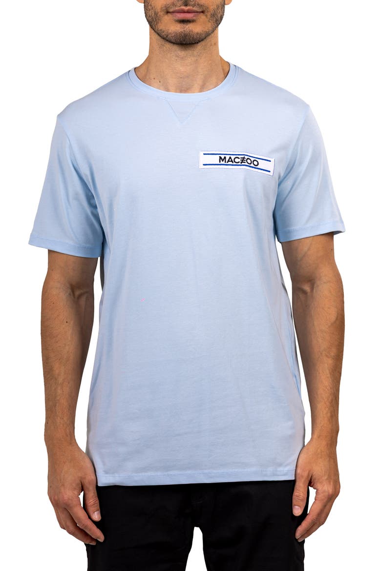 Baron Lightblue Logo Patch Stretch Cotton T-Shirt, Main, color, BLUE
