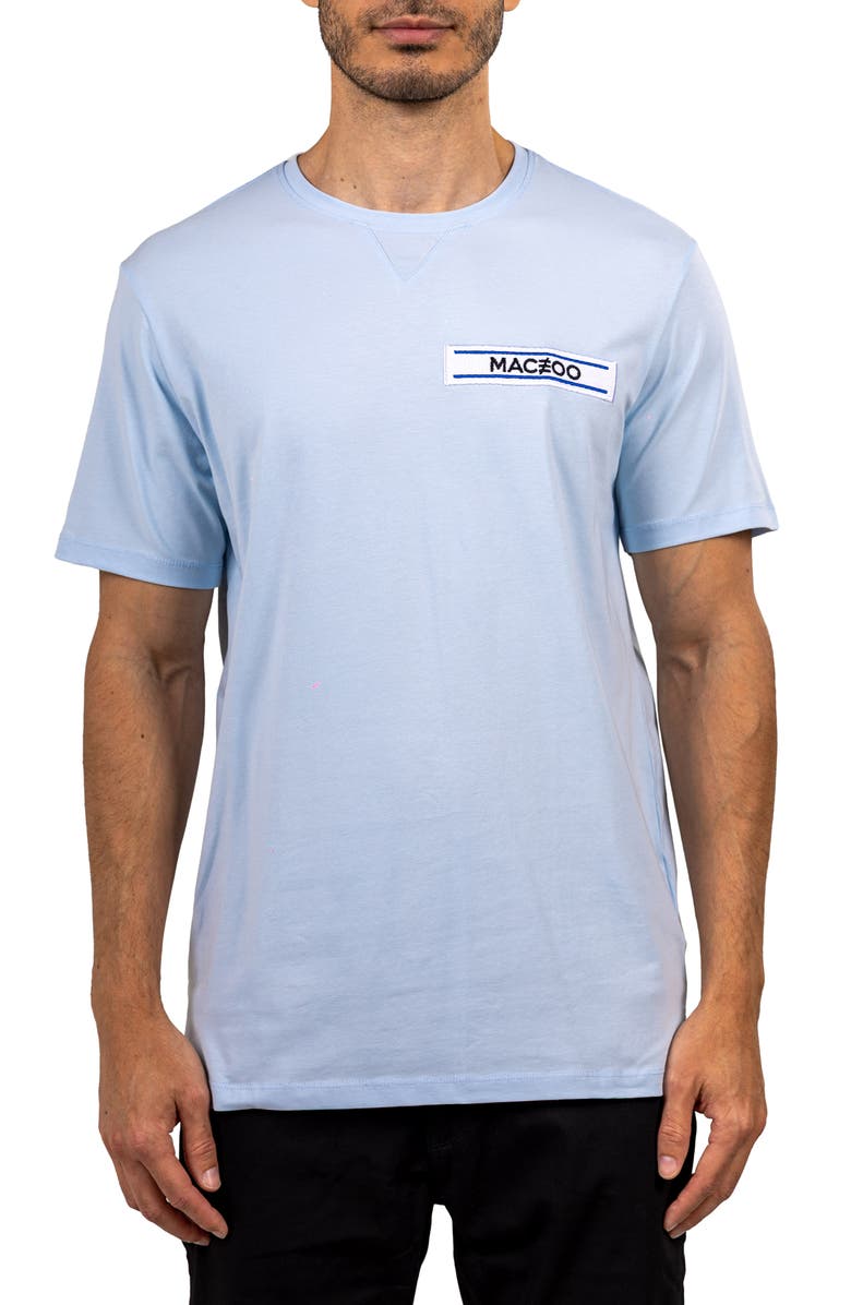 Maceoo Baron Lightblue Logo Patch Stretch Cotton T-Shirt, Main, color, Blue