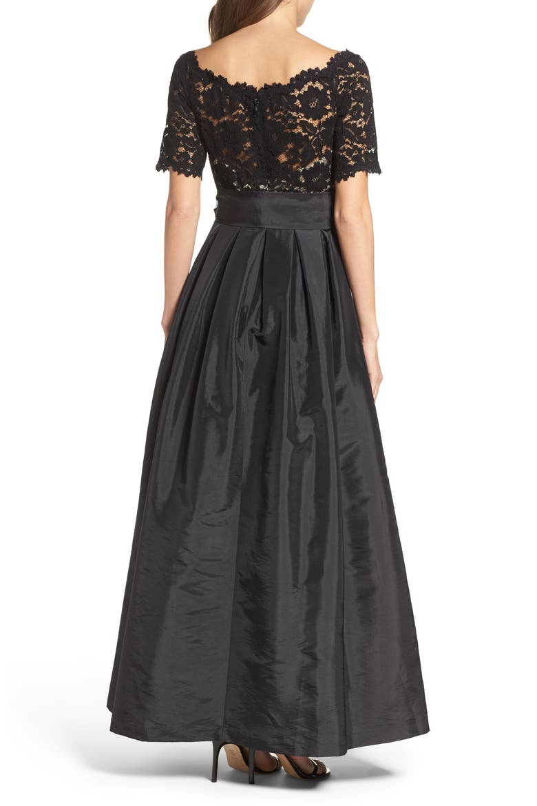 Lace & Taffeta Ballgown, Alternate, color, BLACK