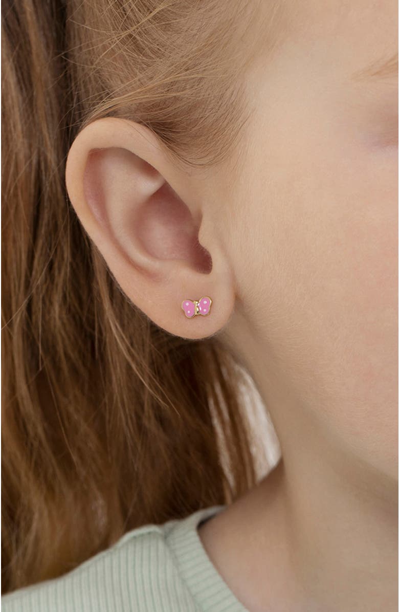 In Season Jewelry 14k Polka Dot Butterfly Earrings, Alternate, color, Pink