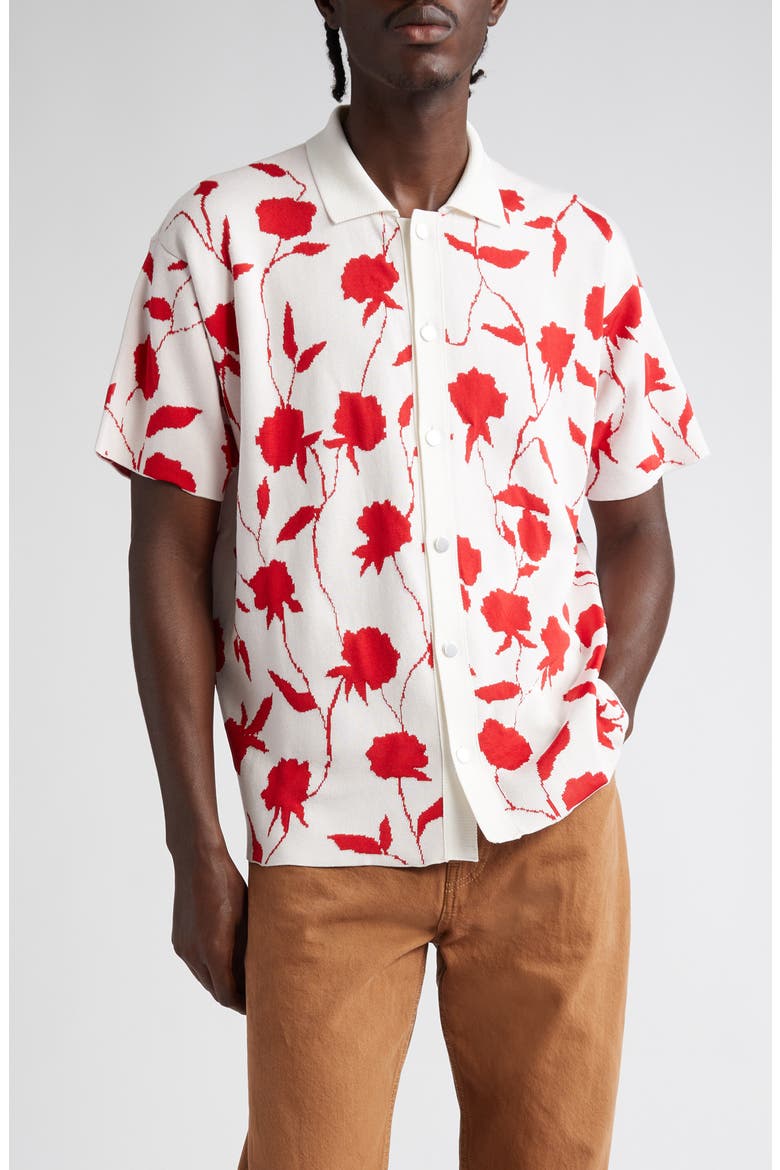 La Chemise Maille Rosa Short Sleeve Button-Up Jacquard Knit Shirt, Main, color, MULTI-WHITE