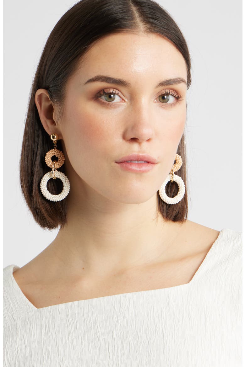 Beaded Link Drop Earrings, Alternate, color, NEUTRAL MULTI- GOLD