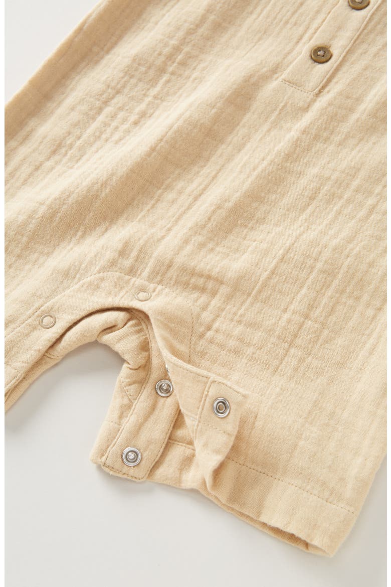 Cotton Gauze Henley Romper, Alternate, color, TAN SHORE